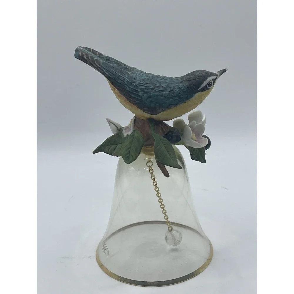 Vintage Made in‎ Japan Porcelain Bird Bell Hand Painted Songbird with Glass Bell